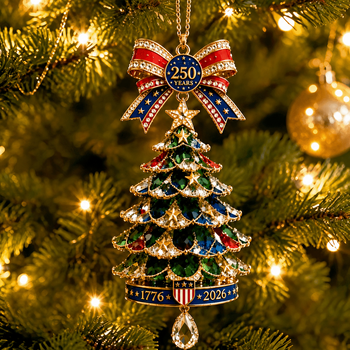 ๐250th Anniversary Jeweled Christmas Tree Ornament (1776โ2026)