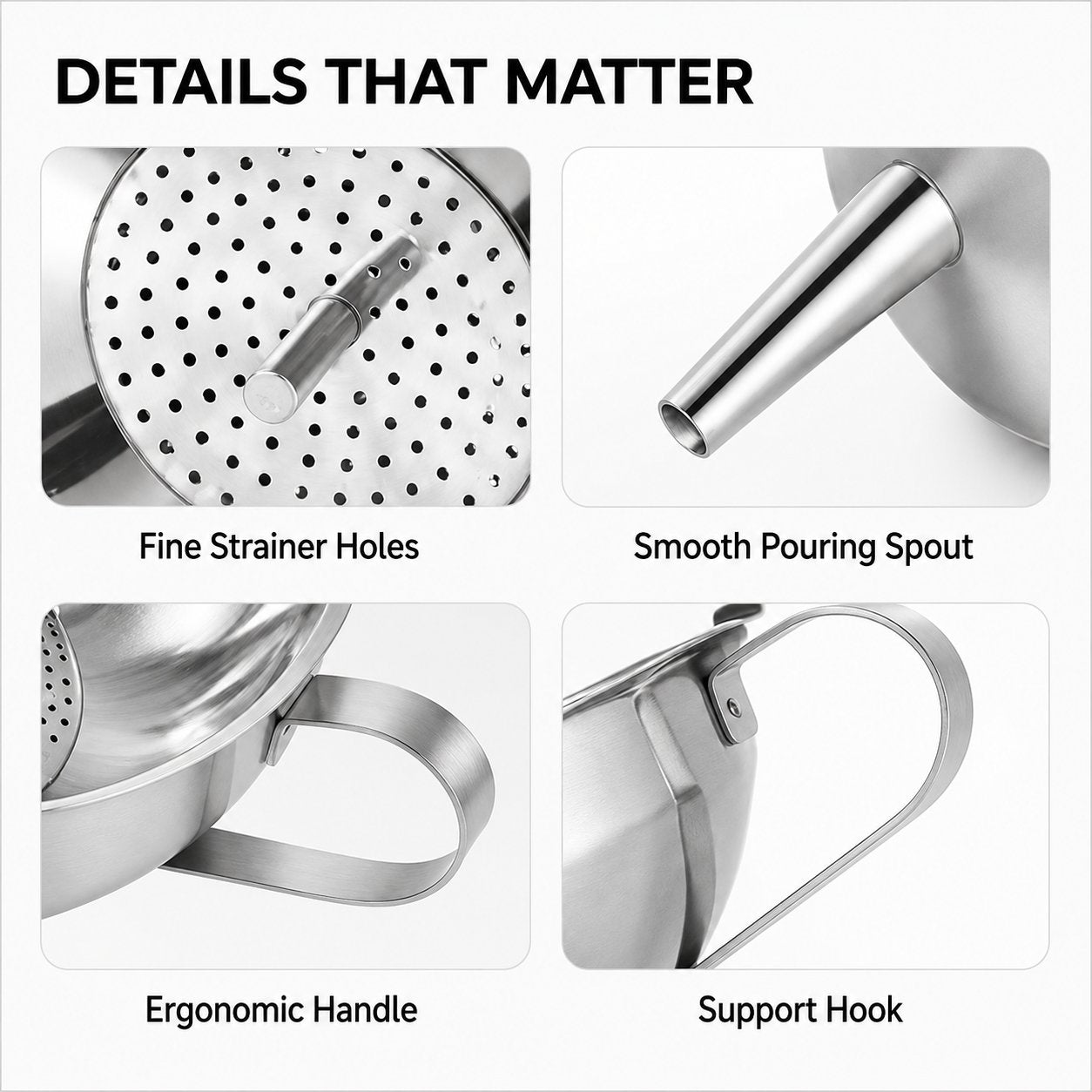 5 1/2-Inch Stainless Steel Funnel with Detachable Strainer