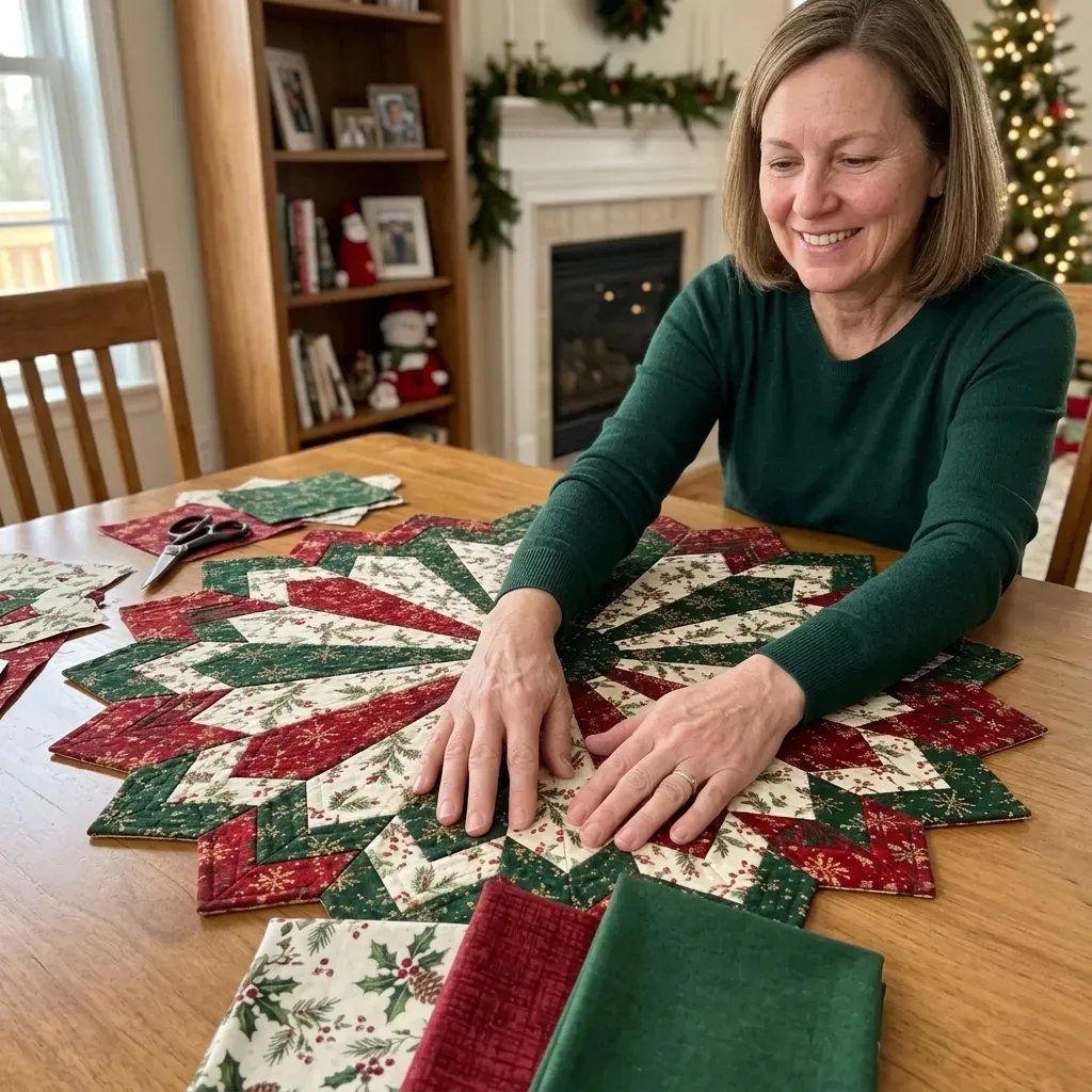 🎄 Holiday Star Quilted Table Topper ✨ Festive Christmas Dining & Home Decor