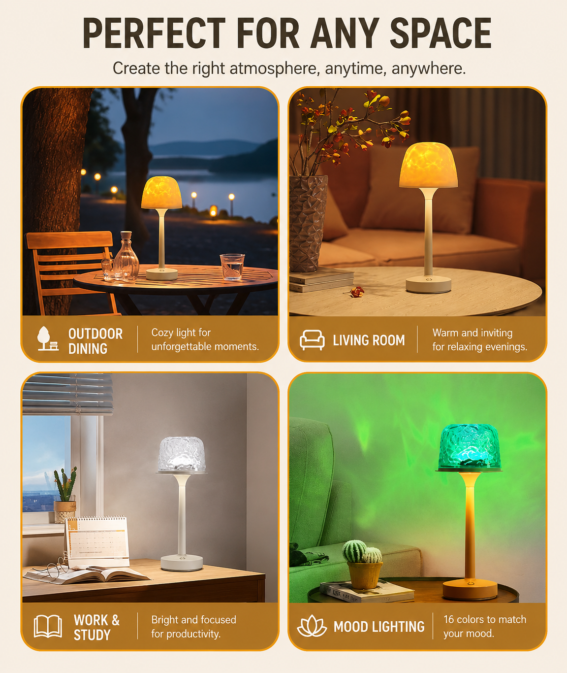 🌊 Ocean Ripple Projector Lamp, 2-in-1 Aurora Night Light with 16 Colors USB-C Rechargeable Mood Lamp