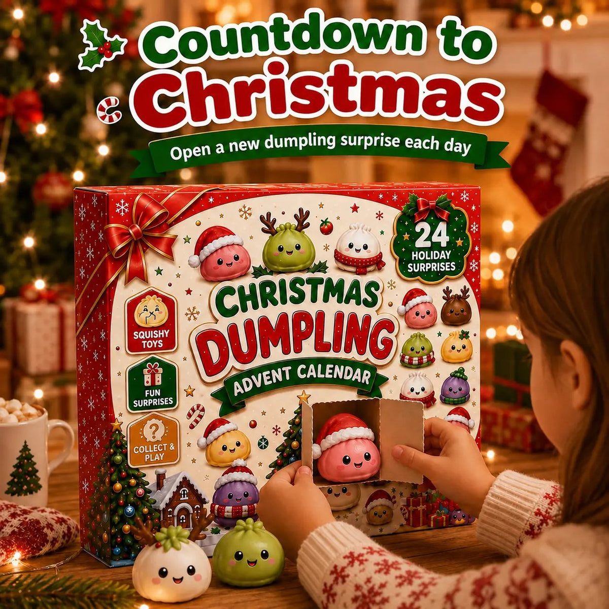 ⚡Hot Sales 49% OFF🔥24-Day Mini Squishies Countdown Calendar – Glitter Dumpling Squeeze Toys for Daily Surprises, Stress Relief & Collectible Fun
