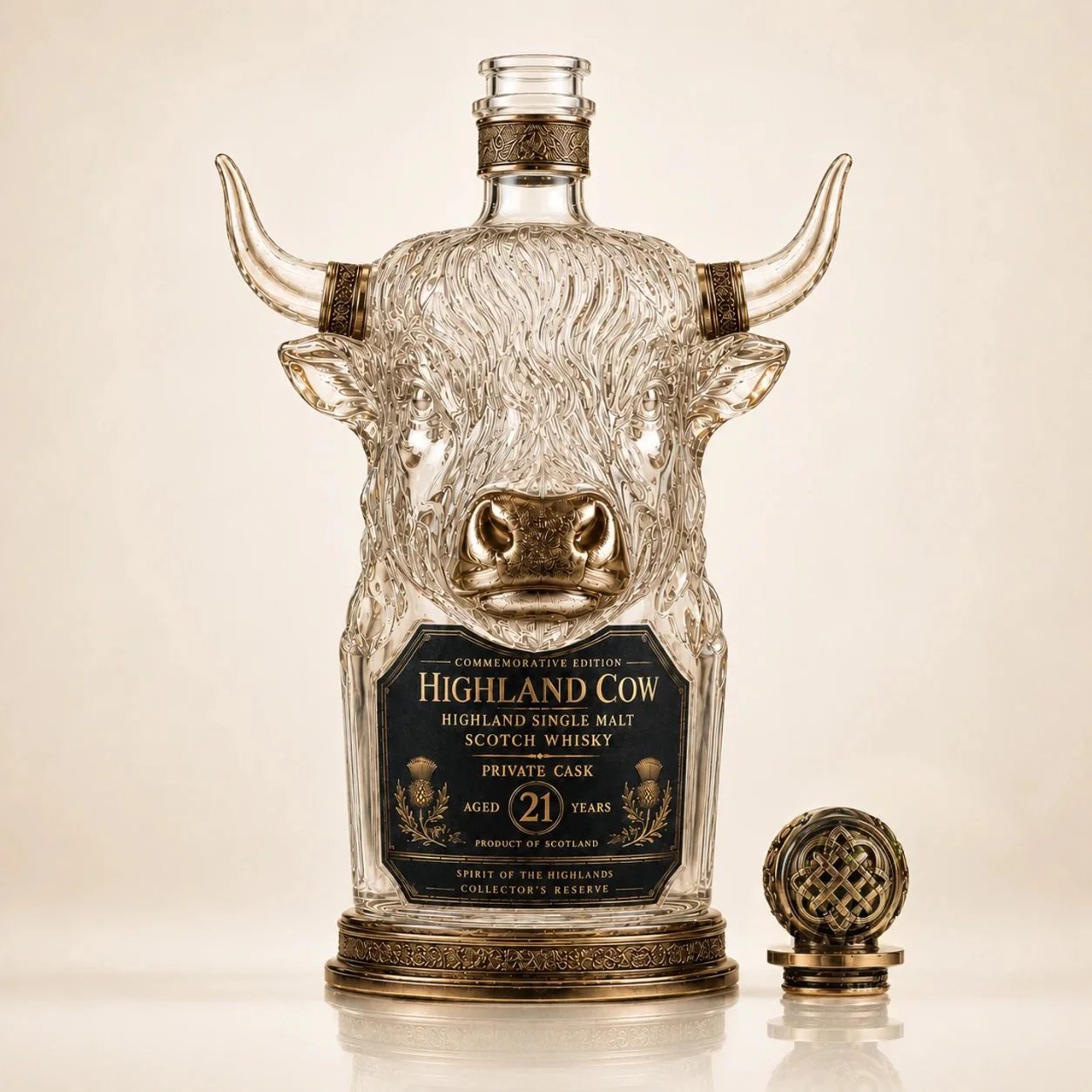🎁 Highland Cow Private Cask 21 Years Cow Head Shaped Scotch Whisky Bottle