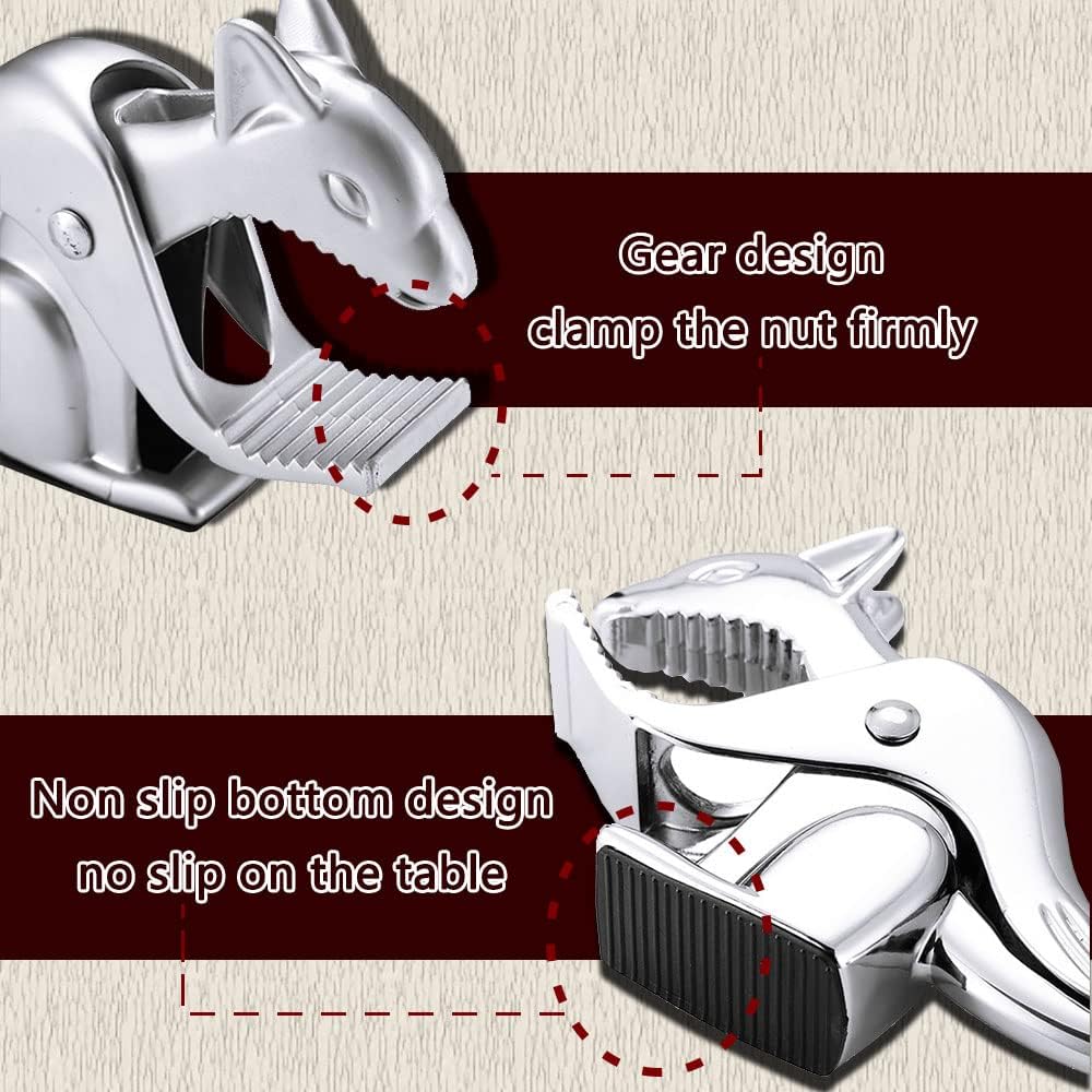 🐿️ Cute Squirrel Nutcracker, Zinc Alloy Labor-Saving Nut Shell Opener with Anti-Slip Base