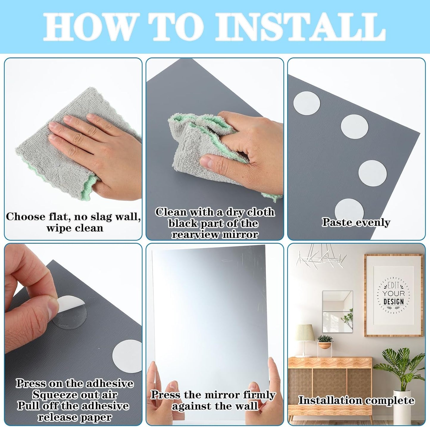🪞 Flexible Acrylic Wall Mirror, Self-Adhesive Shatterproof Peel and Stick Mirror Stickers for Home Decor