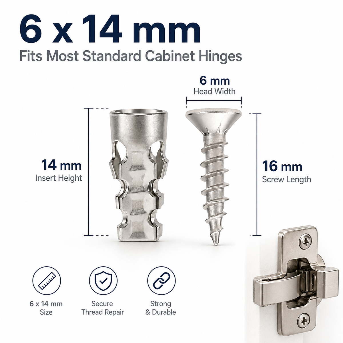 6x14mm Door Hinge Repair Screws & Wall Anchors Pack(60pcs)