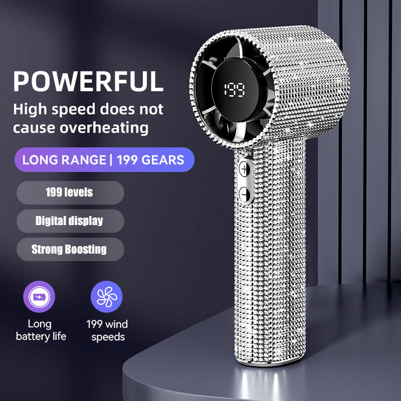 ๐ Full Diamond Handheld Fan | Digital Display & Adjustable Speed