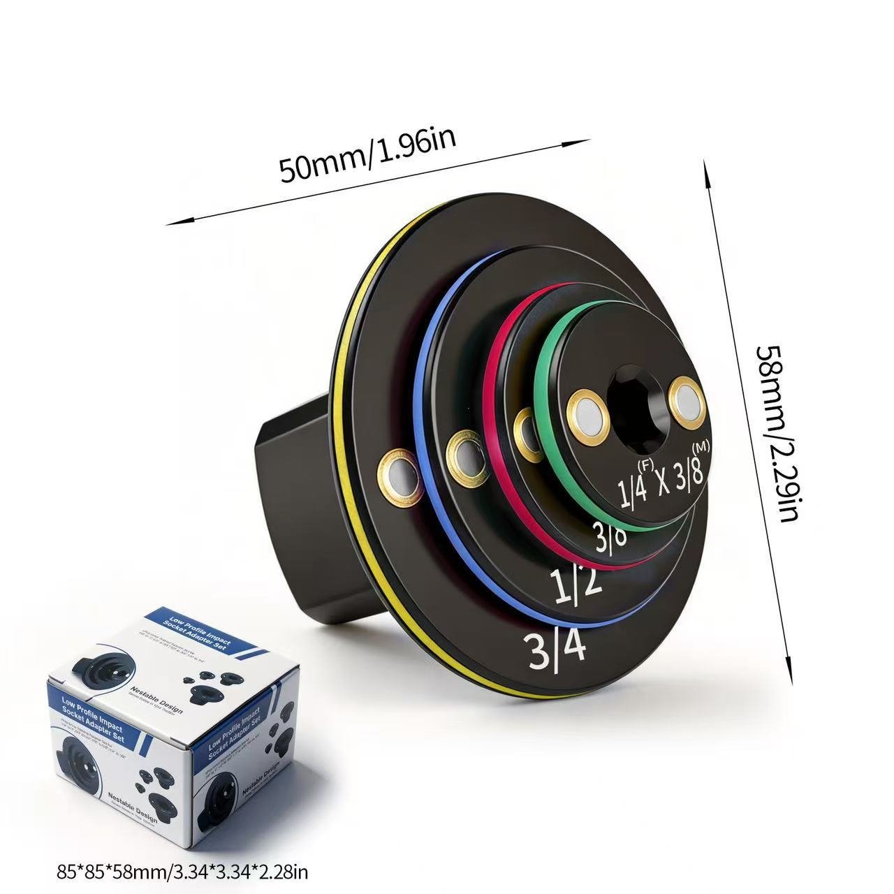 2026 Upgraded Low Profile Impact Socket Adapter Set, 4PCS Stubby Drive Ratchet Adapters