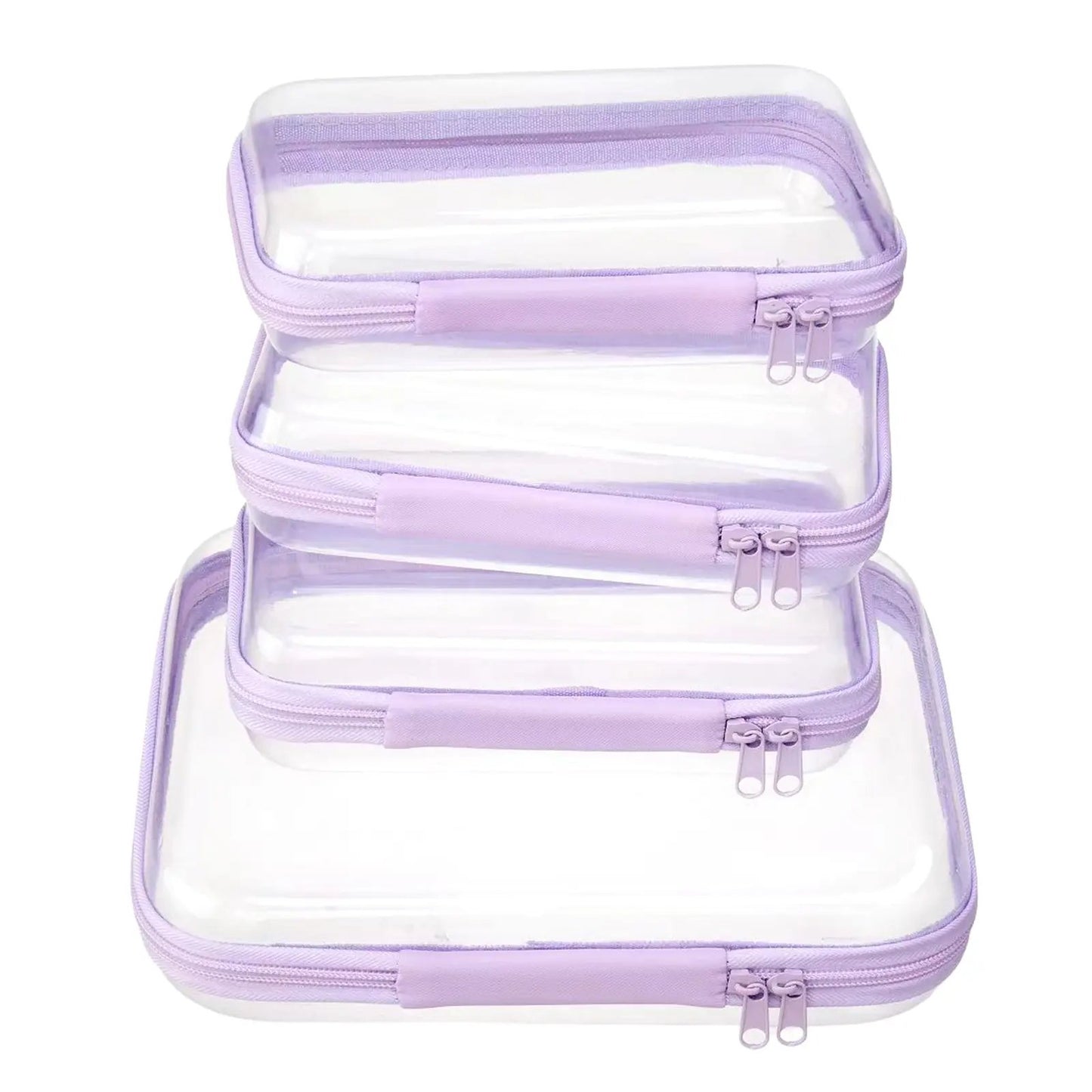 4 PCS Clear Organizer Storage Box Clear Hard Zipper Case PVC Plastic CLear Storage Containers