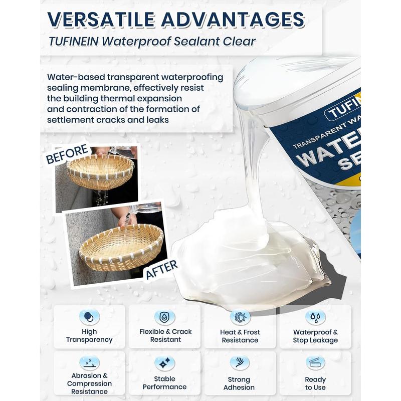 💧35oz Water-Based Transparent Waterproof Coating | Invisible Clear Sealant | Self-Leveling Waterproof Seal for Roof, Brick, Concrete, Wood & Metal Surfaces