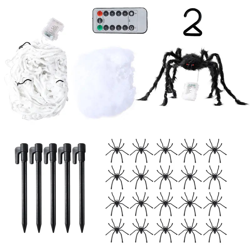 🎃 Giant LED Halloween Spider Web with Glowing Red-Eye Spider | Outdoor Decor 🕷️