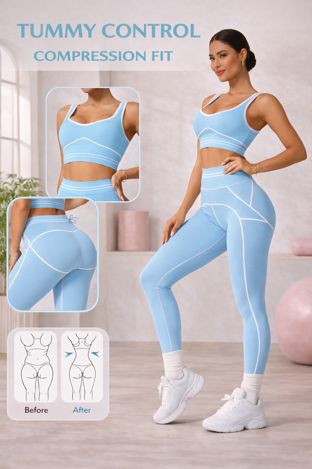 PINK SCULPTING WORKOUT SET | High-Waist Leggings & Sports Bra