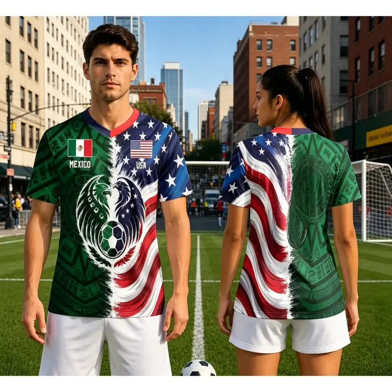 Full Half USA Half Mexico Flag Split Print Soccer Jersey