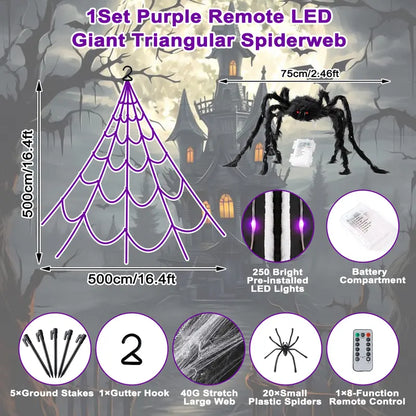 🎃 Giant LED Halloween Spider Web with Glowing Red-Eye Spider | Outdoor Decor 🕷️