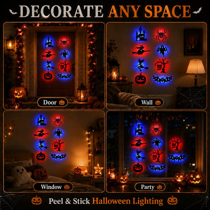 🔥Last Day 50% OFF - 🎃8 Pack Halloween LED Silhouette Wall Light Stickers, Battery Powered Peel & Stick Decor Lights