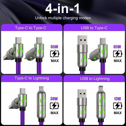 🔌 4-in-1 65W Fast Charging USB Cable, 6.6FT Multi Device Charging Cord 2 Pack