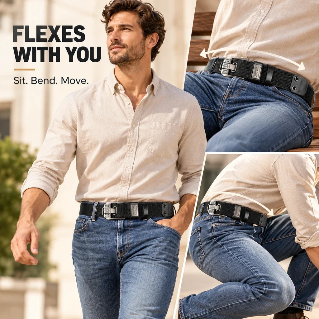 Holeless Stretch Belt with Square Metal Buckle