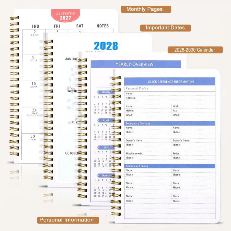 🐮 2026-2030 Calendar 📅  - From January 2026 to December 2030, 5-year calendar, cartoon Highland cow themed cover design, annual calendar planning, month labels, 60-month calendar