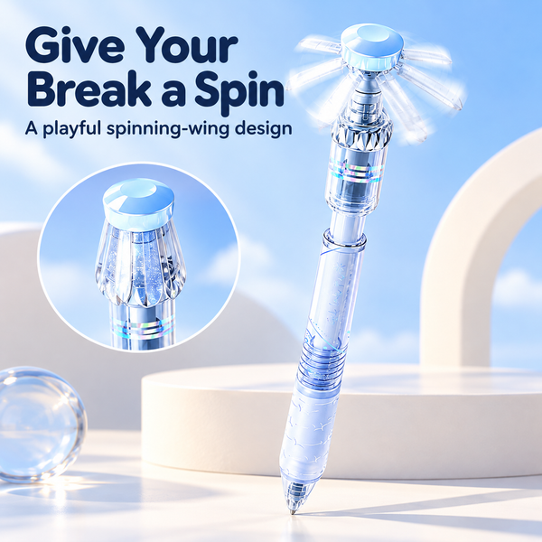 Blue spinning-wing novelty pen
