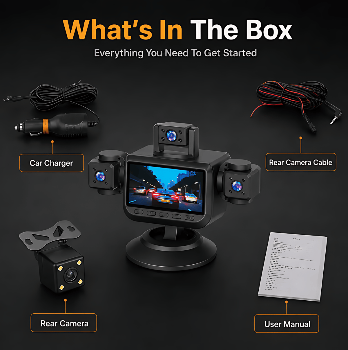 5-Camera 1080P Dash Cam | 360° Full Coverage Recording