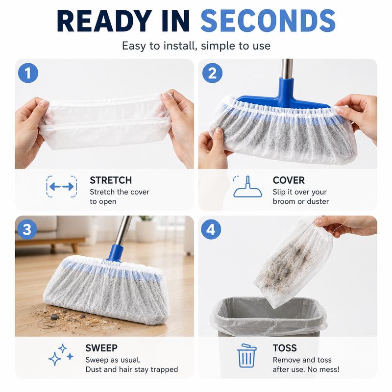 🧹 Disposable Broom Covers – Trap Dust & Hair, Toss the Mess Away🏡