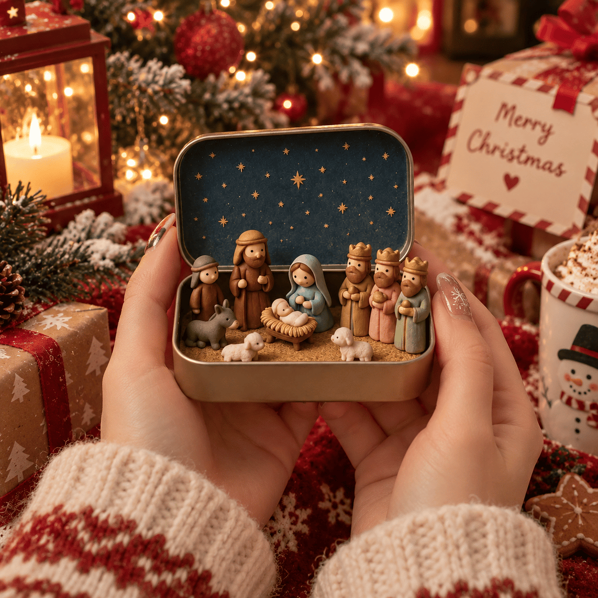 🔥Last Day 49% OFF - ✝️Religious Pocket-Size Mini Nativity Scene Set with Storage Box