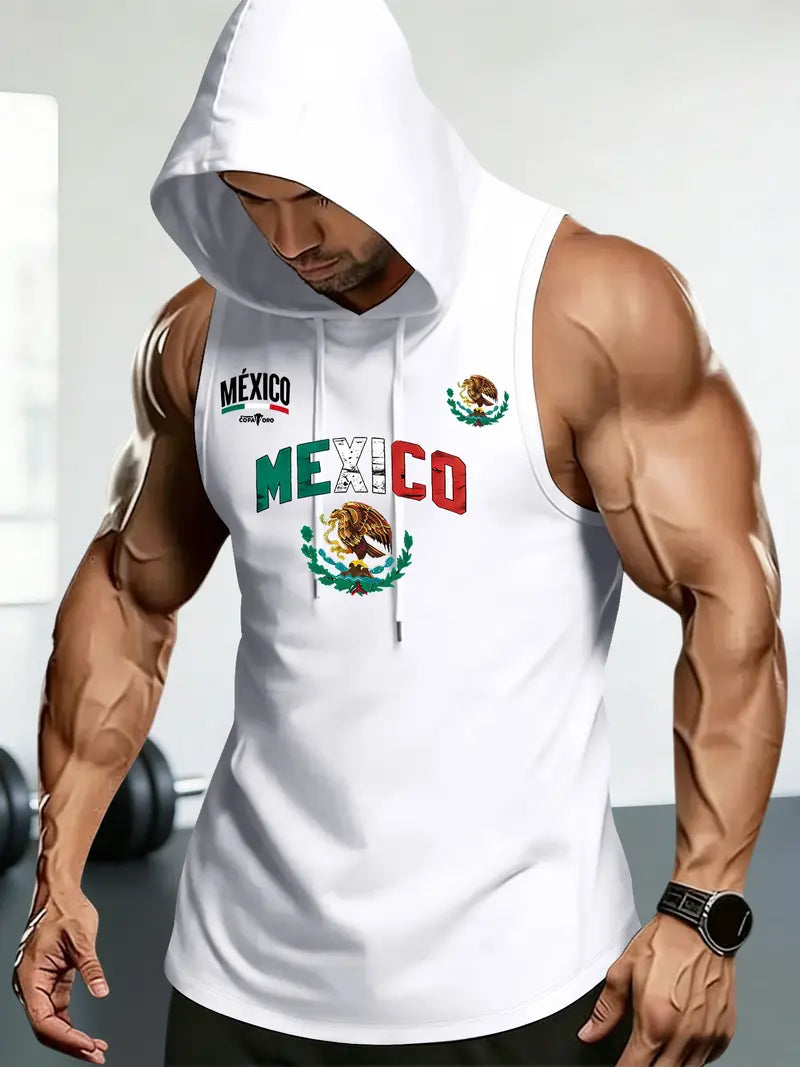 🔥 Men's Mexico Pride Sleeveless Hoodie – Breathable Athletic Tank Top 🇲🇽
