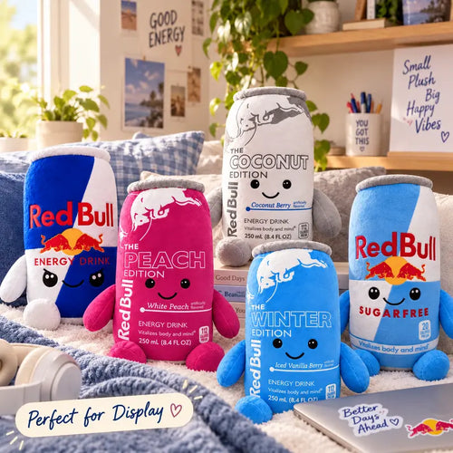 ✨Cute Peach Energy Drink Can Plush Toy - Smiling Face Soft Beverage-Inspired Stuffed Figurine for Desk, Shelf Home Decor