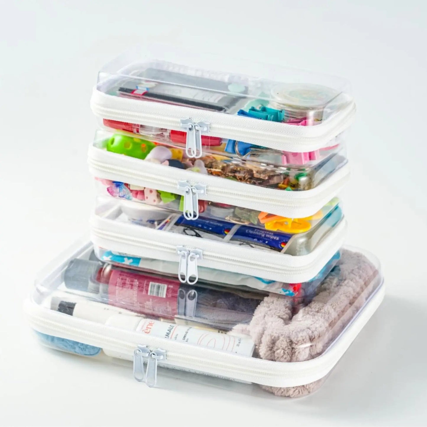 4 PCS Clear Organizer Storage Box Clear Hard Zipper Case PVC Plastic CLear Storage Containers