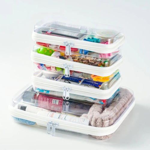 4 PCS Clear Organizer Storage Box Clear Hard Zipper Case PVC Plastic CLear Storage Containers