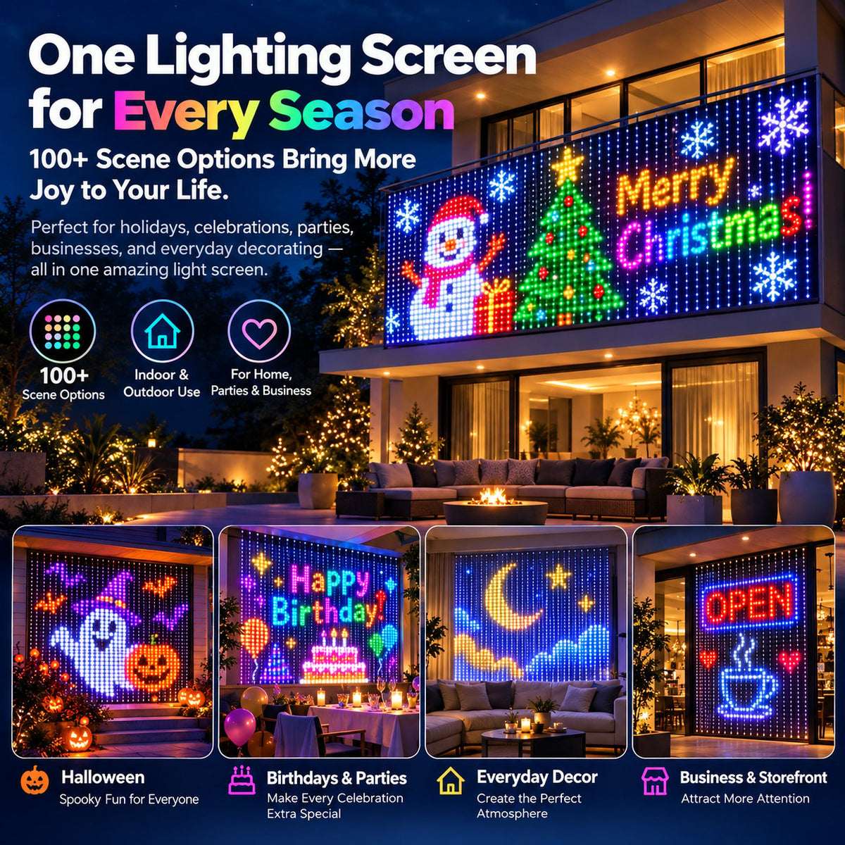 ✨ Turn Your Balcony Into A Giant LED Light Show! 🎄 Smart 400-LED Animated Mesh Screen 🎆📱