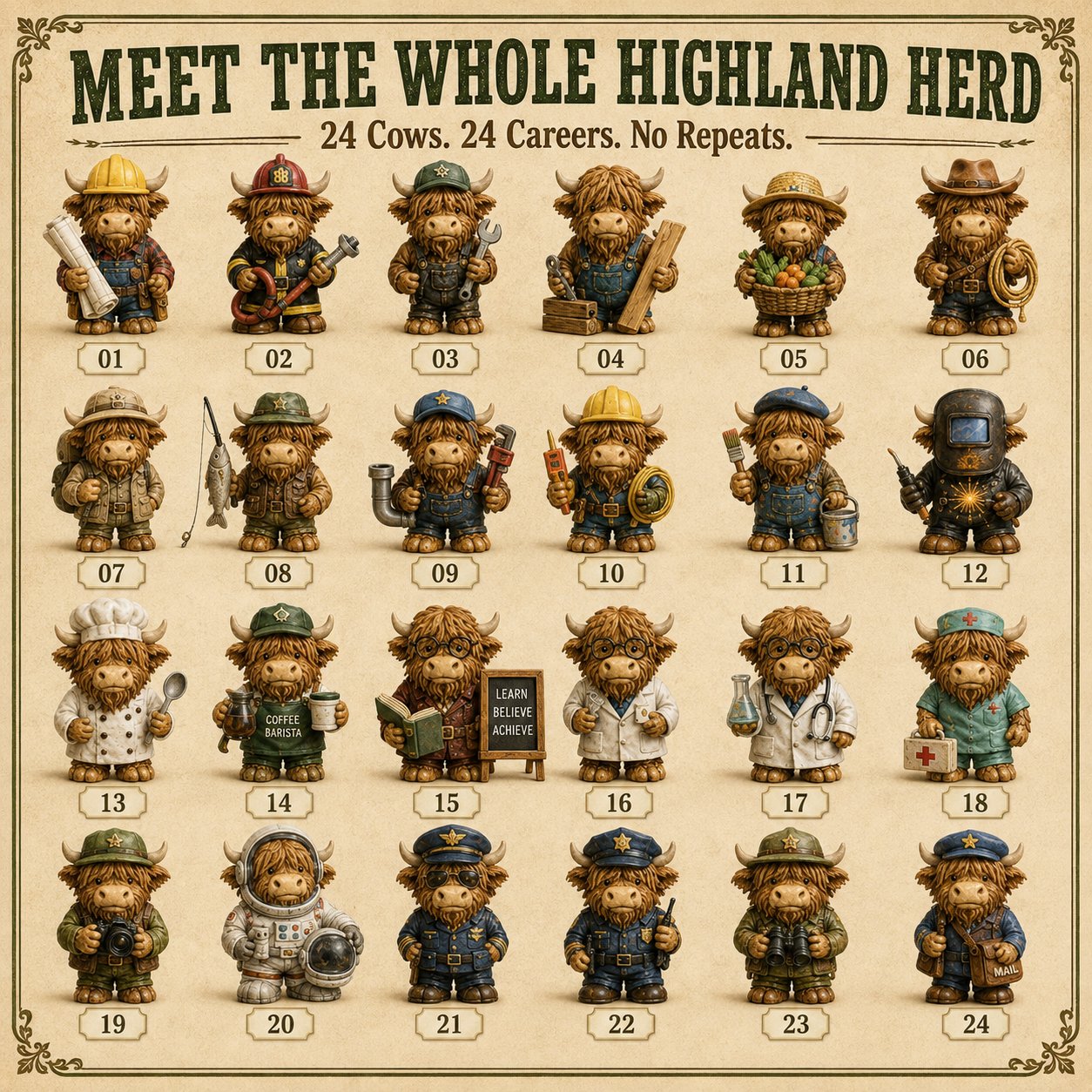 🐮 LAST DAY 49% OFF – 24 Days of Highland Cow Careers Advent Calendar | 24 Unique Collectible Highland Cows with Adorable Jobs, Tiny Accessories & Daily Christmas Surprises 🎄✨