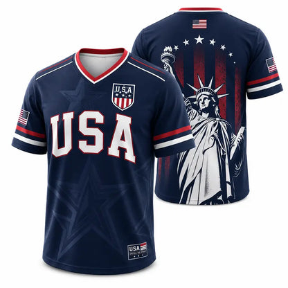 🇺🇸 USA Patriotic Soccer Jersey | American Flag & Statue of Liberty V-Neck Sports Tee 🗽⚽