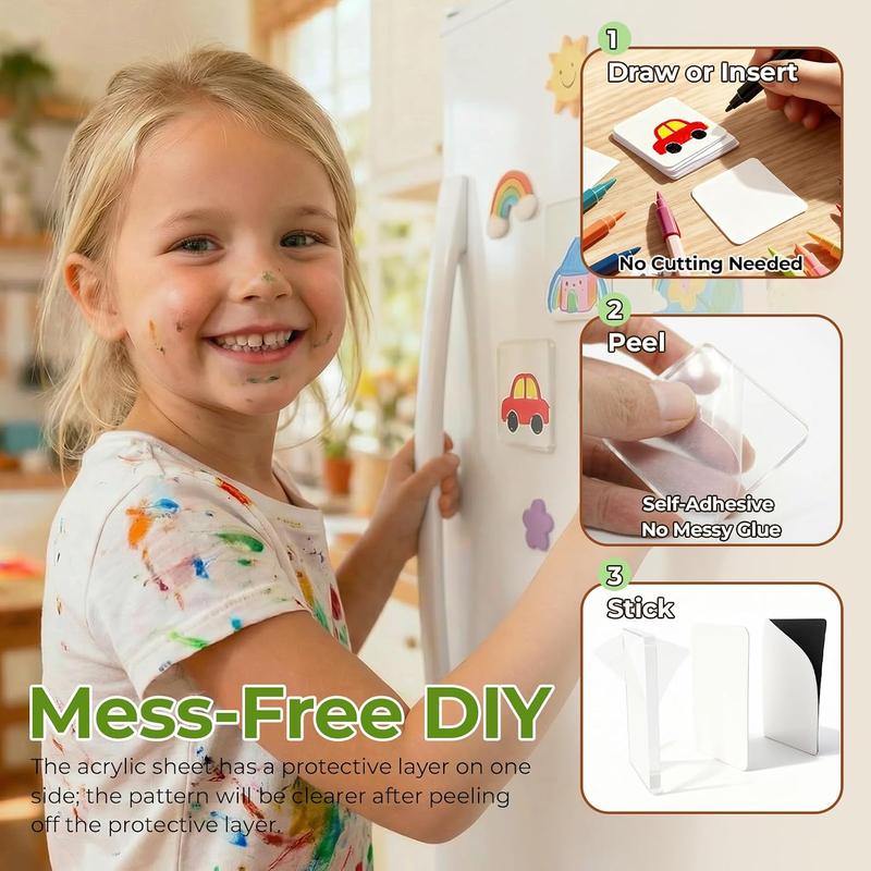 Magnetic Photo Frames 2\"x2\" Clear Acrylic DIY Fridge Magnets with Adhesive Backing