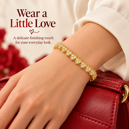 ✨ Gold Heart Tennis Bracelet, Pave Cubic Zirconia Linked Heart Bracelet, Dainty Love Heart Statement Bracelet for Women, Valentine Wedding Jewelry Gift