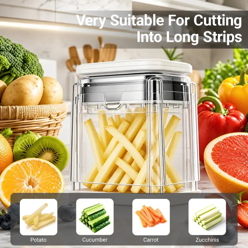 Fingersafe French Fry Cutter – Stainless Steel Potato Slicer with Detachable Interchangeable Blades