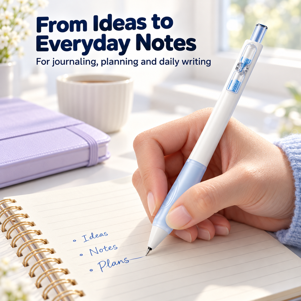 Writing notes and planning with a colorful novelty pen