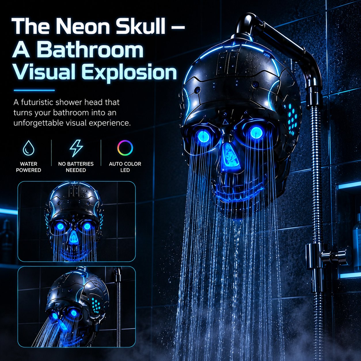 💀✨ Cyberpunk Skull Shower Head — Transform Your Daily Shower Into A Futuristic Light Experience