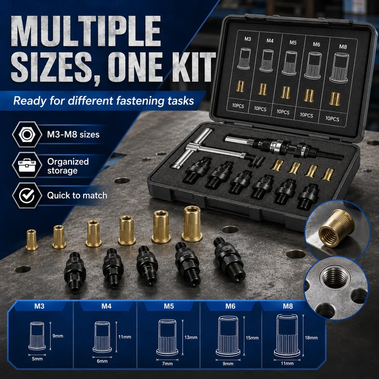 🔥 Best Seller | Carbon steel rivet nut set (including M3–M8 sizes)
