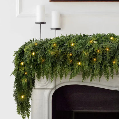 🎄 6FT Real Touch Cedar Garland 🌿 Gradient Green Artificial Cypress Pine Garland for Christmas Mantel, Table, Wall & Indoor Outdoor Décor ✨