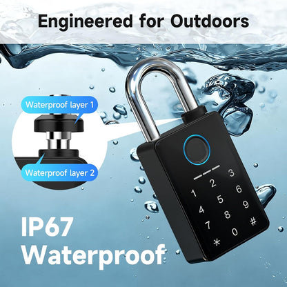 Heavy Duty Fingerprint Padlock with Key, Smart Gate Lock with Keypad