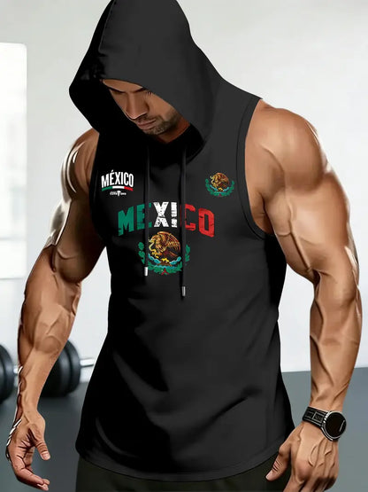 🔥 Men's Mexico Pride Sleeveless Hoodie – Breathable Athletic Tank Top 🇲🇽