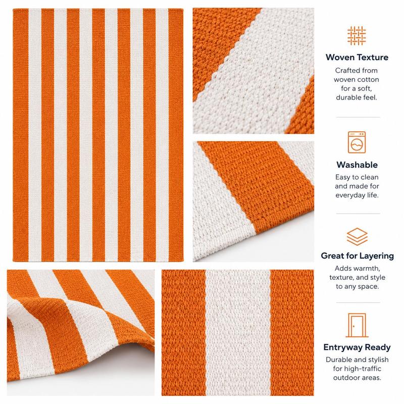 🎃🍂 Fall Porch Magic — Orange & Cream Striped Rug