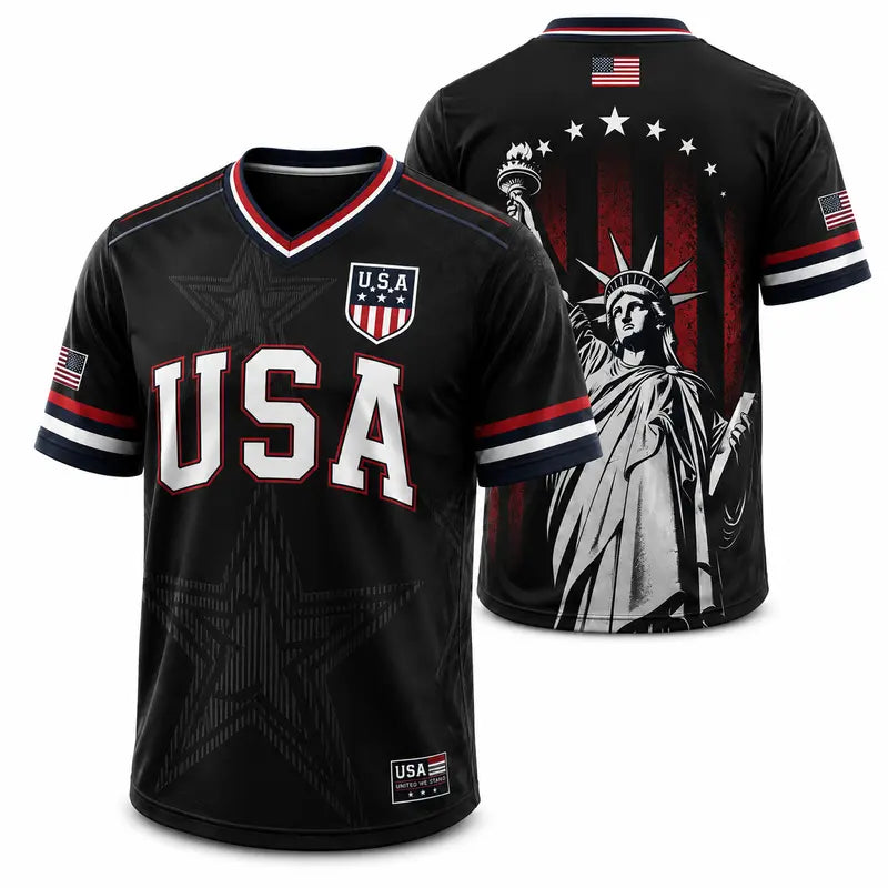 🇺🇸 USA Patriotic Soccer Jersey | American Flag & Statue of Liberty V-Neck Sports Tee 🗽⚽