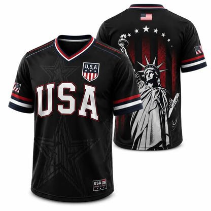 🇺🇸 USA Patriotic Soccer Jersey | American Flag & Statue of Liberty V-Neck Sports Tee 🗽⚽
