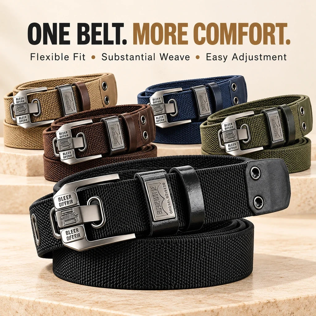 Holeless Stretch Belt with Square Metal Buckle