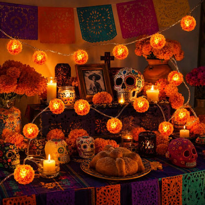 🎃🌼 3M Marigold LED Garland for Halloween & Day of the Dead