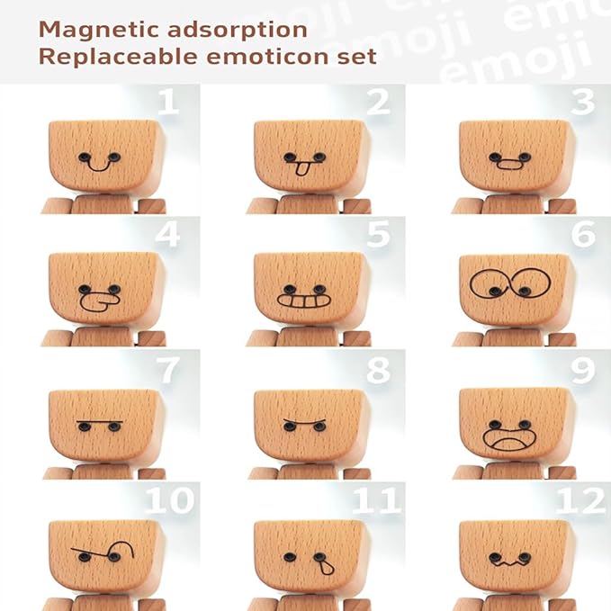 Shaking Feet Wooden Doll with 12PCS Magnetic Expressions
