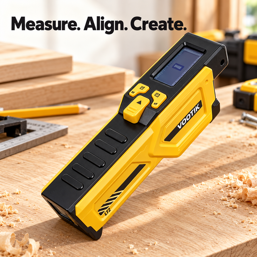 VOOTIK measuring tool displayed on a woodworking bench
