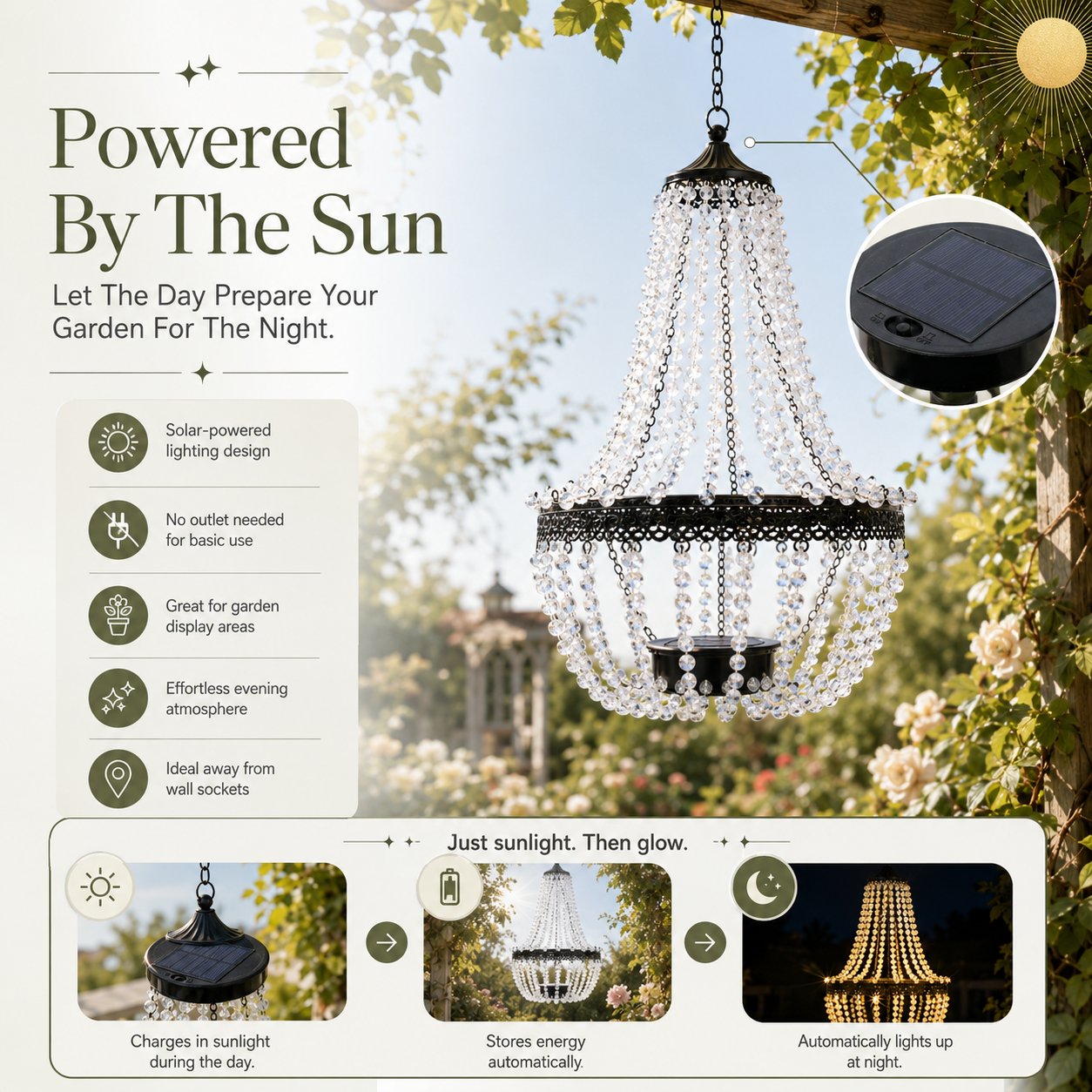 ✨ Solar Crystal Chandelier Light