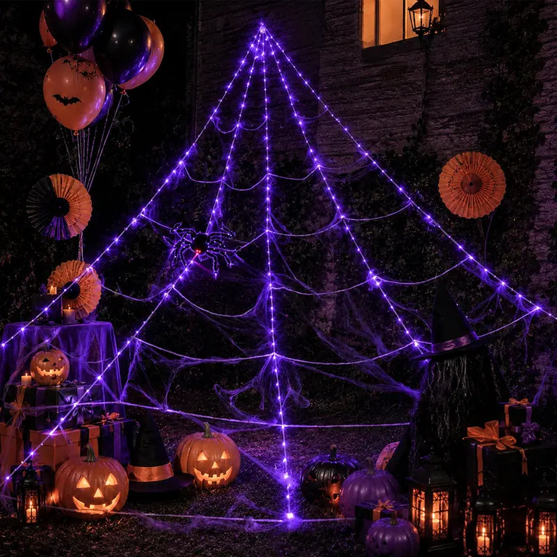 🎃 Giant LED Halloween Spider Web with Glowing Red-Eye Spider | Outdoor Decor 🕷️